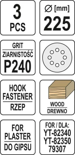 Yato tépőzáras fíbertárcsa 225 mm / P240 (3 db/cs)