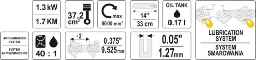 Yato benzines láncfűrész 37,2 cm3 0,17 l
