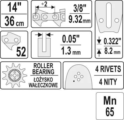 Yato láncfűrész láncvezető 14" 3/8" 1,3 mm