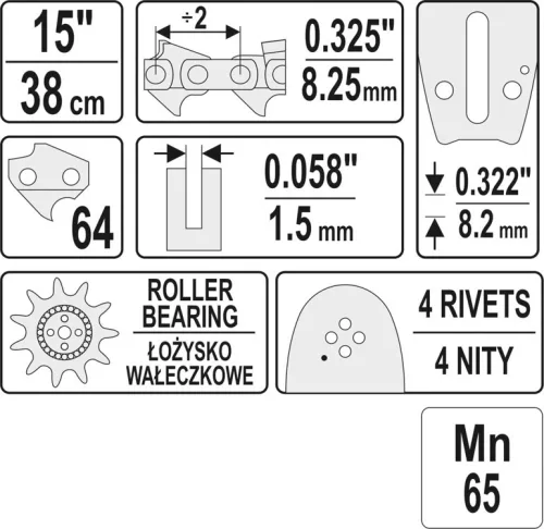 Yato láncfűrész láncvezető 15" 0,325" 1,5 mm