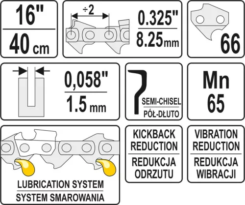 Yato láncfűrész lánc 18" 0,325" 1,5 mm 72 szem