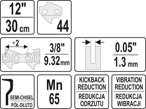 Yato láncfűrész lánc 12" 3/8" 1,3 mm 44 szem