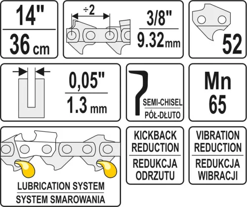 Yato láncfűrész lánc 14" 3/8" 1,3 mm 52 szem