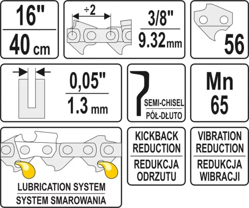 Yato láncfűrész lánc 16" 3/8" 1,3 mm 56 szem