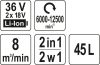 Yato akkus lombszívó, lombfúvó 45 liter 2 x 18 V Li-Ion (akku + töltő nélkül)
