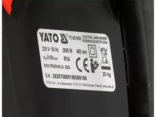 Yato elektromos fűnyíró 2000W 460mm