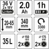 Yato akkus fűnyíró 340 mm 2 x 18 V (2 x 2,0 Ah akku + töltő)