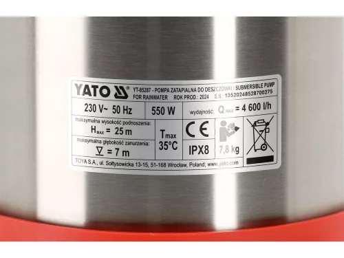 Yato automata esővíz szivattyú 550 W inox