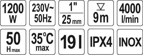 Yato elektromos házi vízmű szivattyú inox hidrofor tartállyal 1200 W