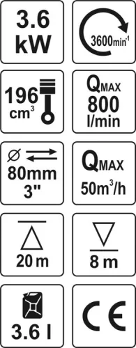 Yato benzines vízszivattyú 3" 208 cm3 5,9 LE 60 m3/h