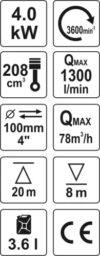 Yato benzines vízszivattyú 4" 208 cm3 5,9 LE 96 m3/h